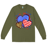 Army Green American flag leopard hearts Long Sleeve Tee - Neo Western