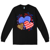 Black American flag leopard hearts Long Sleeve Tee - Neo Western