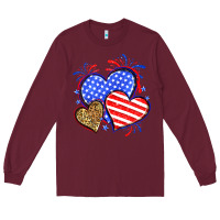 American Flag Leopard Hearts Long Sleeve Tee | Teevron