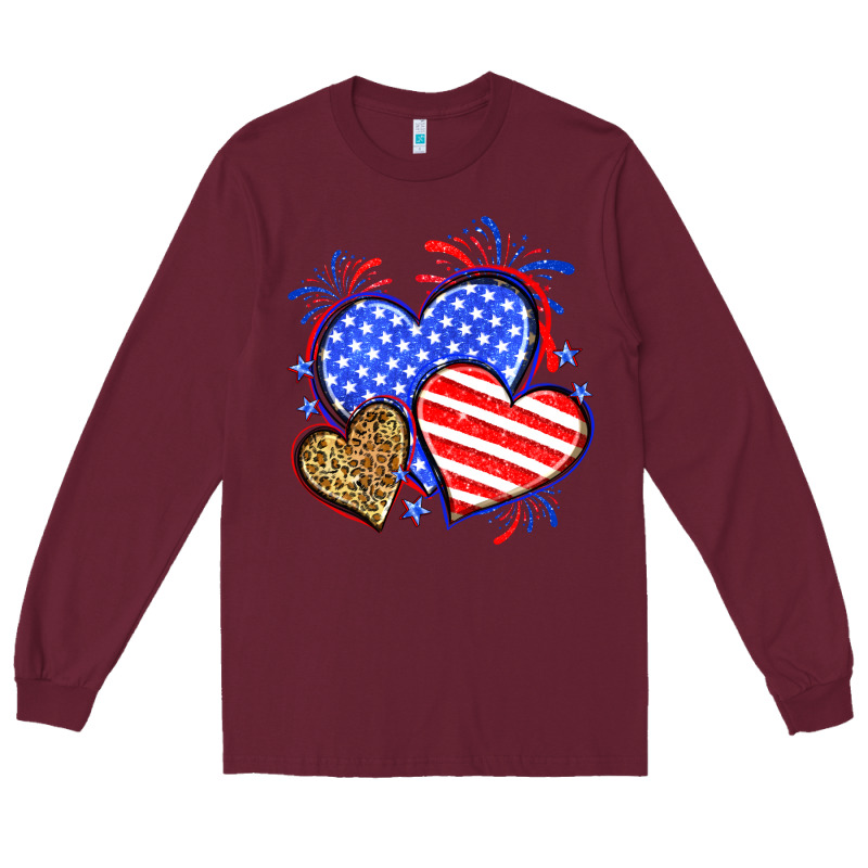 American Flag Leopard Hearts Long Sleeve Tee by Neo Western | Teevron