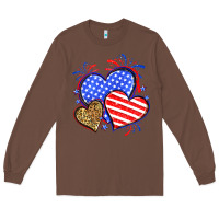 Chestnut American flag leopard hearts Long Sleeve Tee - Neo Western