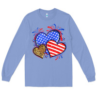 Colony Blue American flag leopard hearts Long Sleeve Tee - Neo Western