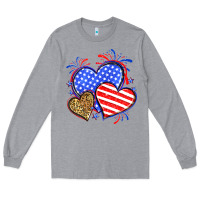 Heather Grey American flag leopard hearts Long Sleeve Tee - Neo Western
