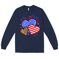 Navy American flag leopard hearts Long Sleeve Tee - Neo Western
