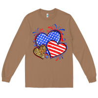 Toasted Coconut American flag leopard hearts Long Sleeve Tee - Neo Western