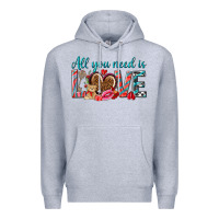 Heather Grey all you need is love Premium Hoodie - NancyCooperArtShop