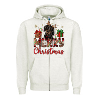 Oatmeal Heather merry christmas dachshund Zipper Hoodie - JahusDesignShop