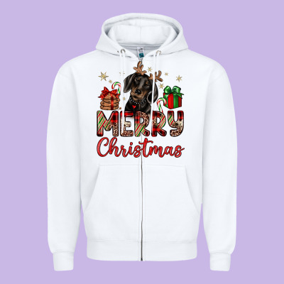 Merry Christmas Dachshund Zipper Hoodie Designed By Jahusdesignshop
