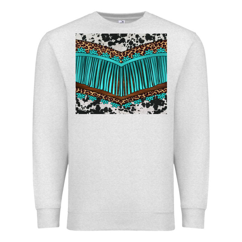 Western Cowhide Leopard Turquoise Fringed Premium Sweatshirt by BarkalooDesign | Teevron