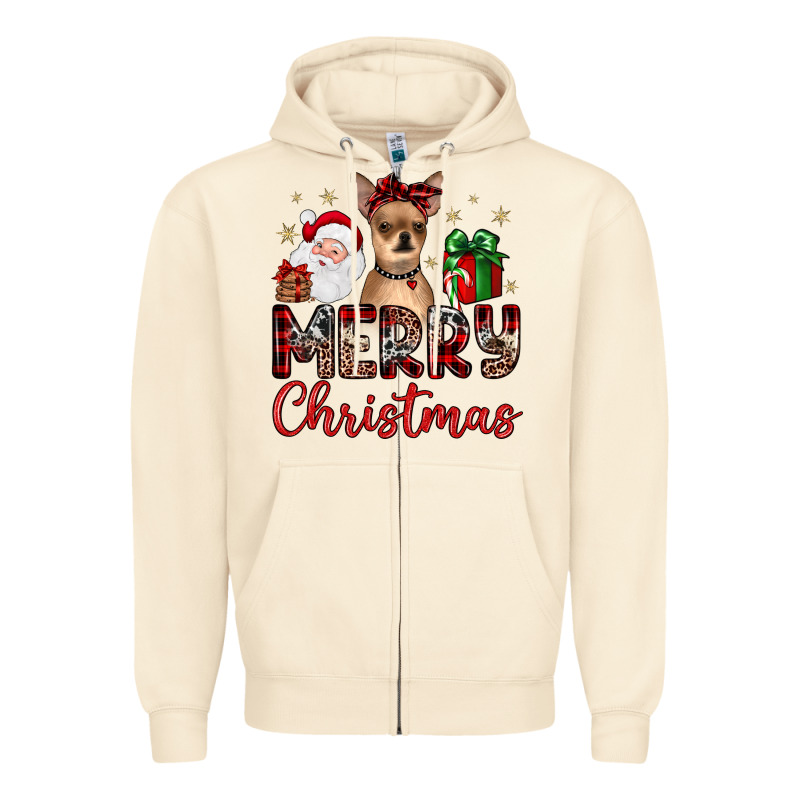 Merry Christmas Chihuahua Zipper Hoodie by JahusDesignShop | Teevron
