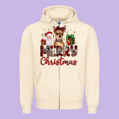 Merry Christmas Chihuahua Zipper Hoodie Designed By Jahusdesignshop