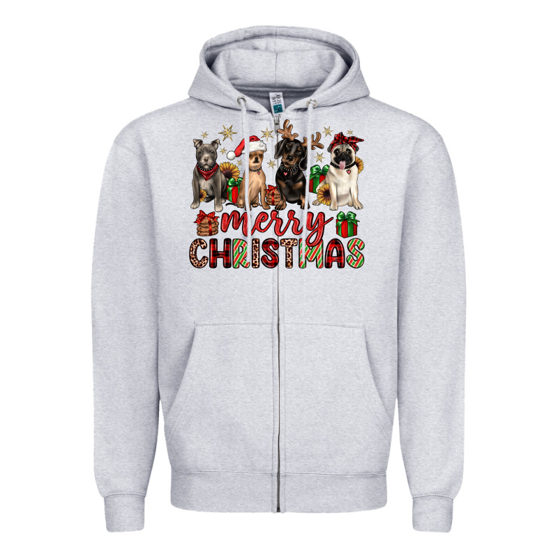 Merry Christmas Chihuahua Pitbull Pug Dachshund Zipper Hoodie by JahusDesignShop | Teevron
