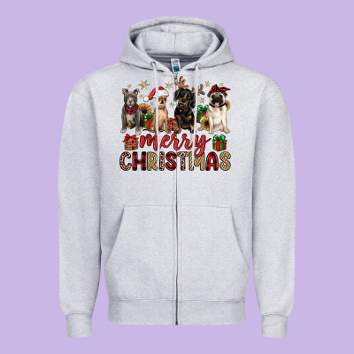 Merry Christmas Chihuahua Pitbull Pug Dachshund Zipper Hoodie Designed By Jahusdesignshop