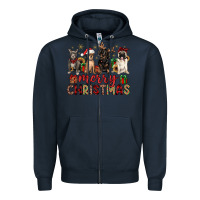 Navy merry christmas chihuahua pitbull pug dachshund Zipper Hoodie - JahusDesignShop