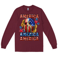Burgundy America skeleton 4th of july Long Sleeve Tee - CowGirlArtShop