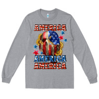 Heather Grey America skeleton 4th of july Long Sleeve Tee - CowGirlArtShop