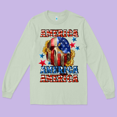 America Skeleton 4th Of July Long Sleeve Tee Designed By Cowgirlartshop