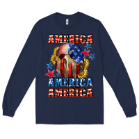 Navy America skeleton 4th of july Long Sleeve Tee - CowGirlArtShop