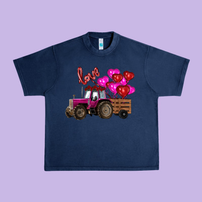 Valentine's Day Pink Tractor With Pin Heart Balloons Urban Heavy Tee Designed By Ranaportraitstore