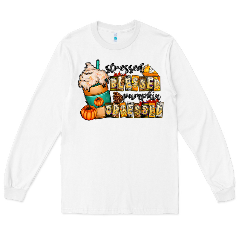 Stressed Blessed Pumpkin Obsessed Long Sleeve Tee by CowhideDigitalArt | Teevron