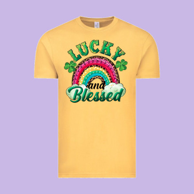Vintage Tee Lucky and blessed rainbow