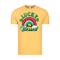 Vintage Mustard Lucky and blessed rainbow Vintage Tee - RanaPortraitStore