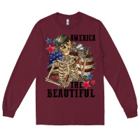 Burgundy America the beautiful 4th of july Long Sleeve Tee - CowGirlArtShop
