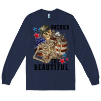Navy America the beautiful 4th of july Long Sleeve Tee - CowGirlArtShop