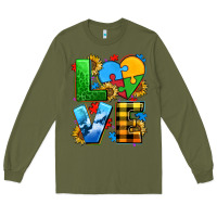 Army Green love with heart sunflower Long Sleeve Tee - AdoDesignShop