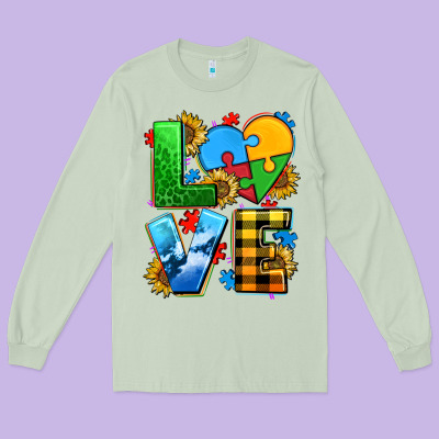 Love With Heart Sunflower Long Sleeve Tee Designed By Adodesignshop