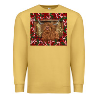 Antique Gold Christmas highland cow with candy canes Premium Sweatshirt - BarkalooDesign