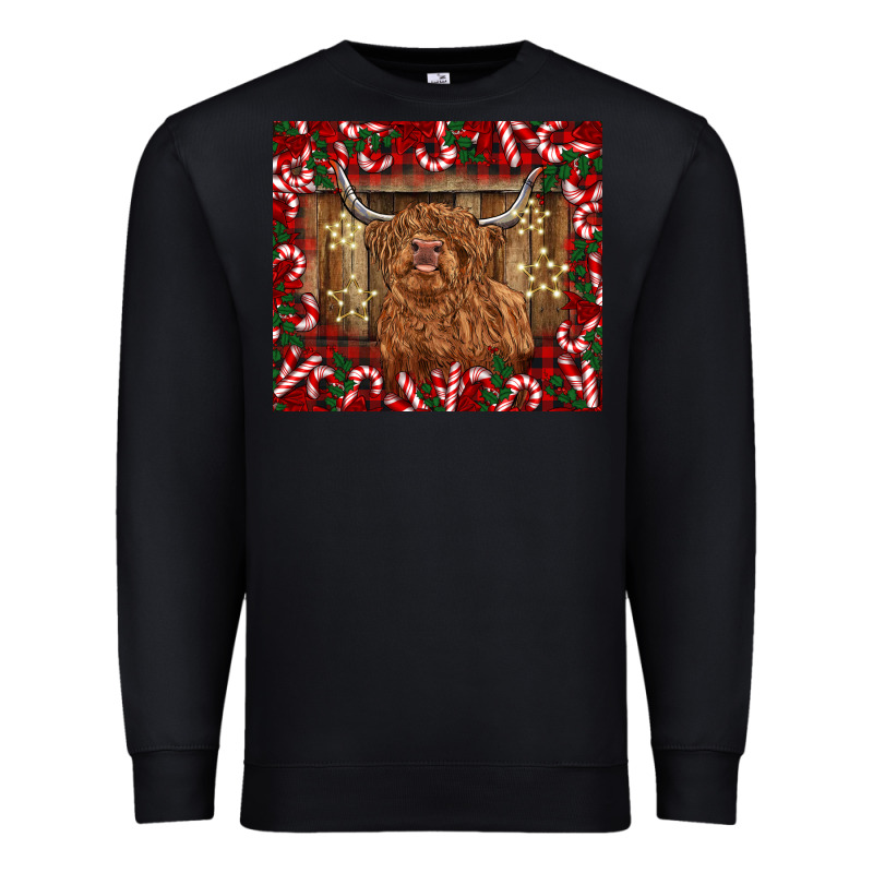 Christmas Highland Cow With Candy Canes Premium Sweatshirt by BarkalooDesign | Teevron