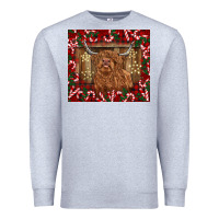 Heather Grey Christmas highland cow with candy canes Premium Sweatshirt - BarkalooDesign