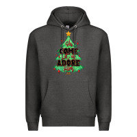 Charcoal Heather oh come let us adore him christmas tree Premium Hoodie - MaliasSmallBusiness