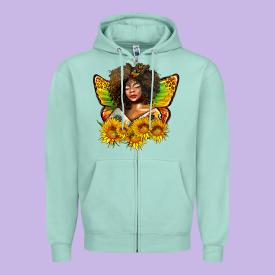 Butterfly Afro Woman Juneteenth Zipper Hoodie Designed By Adodesignshop
