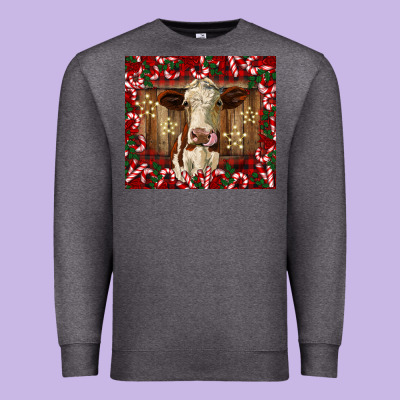Christmas Heifer With Candy Canes Premium Sweatshirt Designed By Barkaloodesign