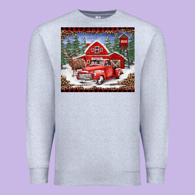 Christmas Farm Reindeer And Truck Premium Sweatshirt Designed By Barkaloodesign