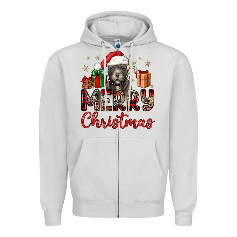 Merry Christmas Pitbull Zipper Hoodie by JahusDesignShop | Teevron