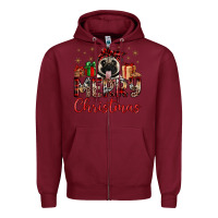 Burgundy merry christmas pug Zipper Hoodie - JahusDesignShop