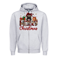 Heather Grey merry christmas pug Zipper Hoodie - JahusDesignShop