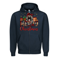 Navy merry christmas pug Zipper Hoodie - JahusDesignShop