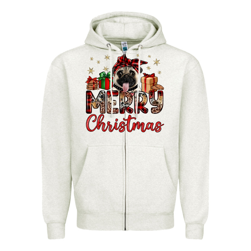 Merry Christmas Pug Zipper Hoodie by JahusDesignShop | Teevron