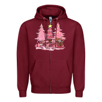 Burgundy pink christmas trees with gift box bbs Zipper Hoodie - BundleAndBundleShop