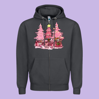 Pink Christmas Trees With Gift Box Bbs Zipper Hoodie Designed By Bundleandbundleshop