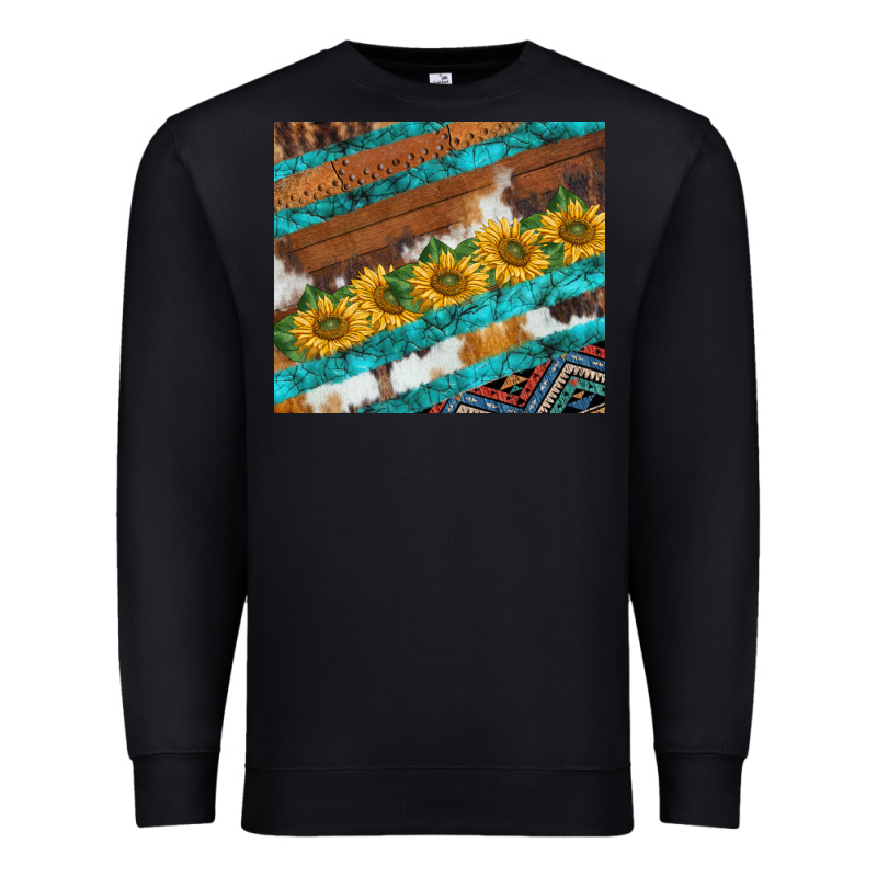 Western Aztec Sunflowers Turquoise Cowhide Premium Sweatshirt by BarkalooDesign | Teevron