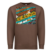 Chestnut western aztec sunflowers turquoise cowhide Premium Sweatshirt - BarkalooDesign