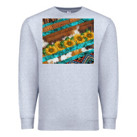 Heather Grey western aztec sunflowers turquoise cowhide Premium Sweatshirt - BarkalooDesign