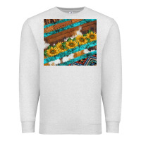 Oatmeal Heather western aztec sunflowers turquoise cowhide Premium Sweatshirt - BarkalooDesign