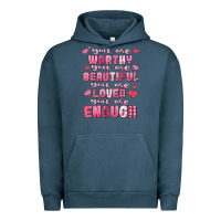 Pigment Midnight Navy you are worthy beautiful loved enough valentines Urban Hoodie - LillyAllenDesigns