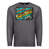 Charcoal Heather western aztec sunflowers turquoise cowhide background Premium Sweatshirt - BarkalooDesign